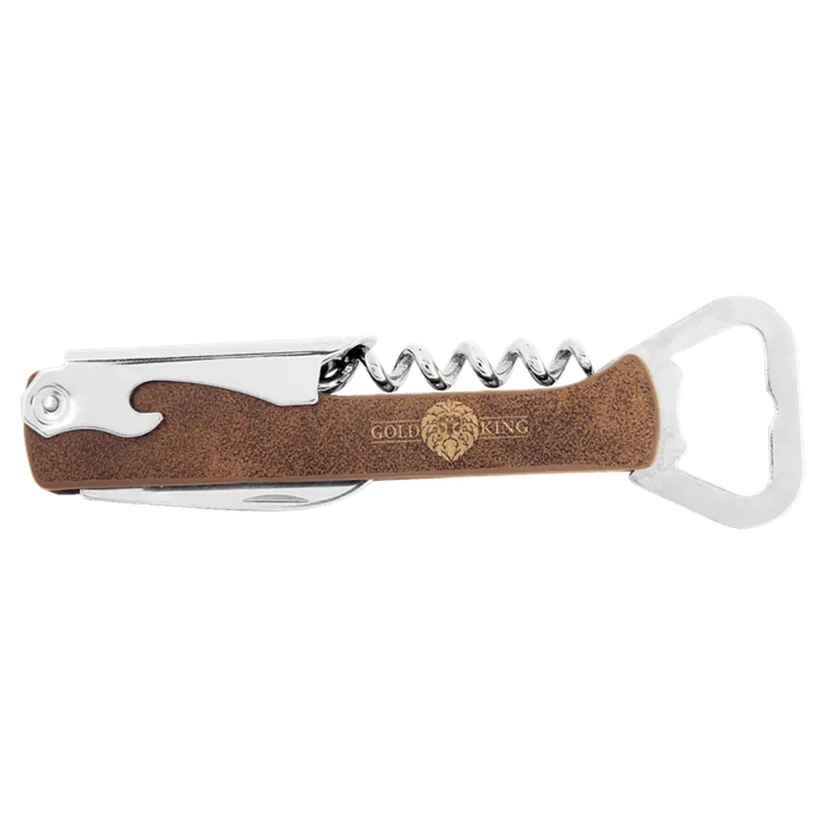 Personalized Corkscrew Wine Bottle Opener - Leatherette or Wood Leatherette / Rustic/Gold / 5.75"