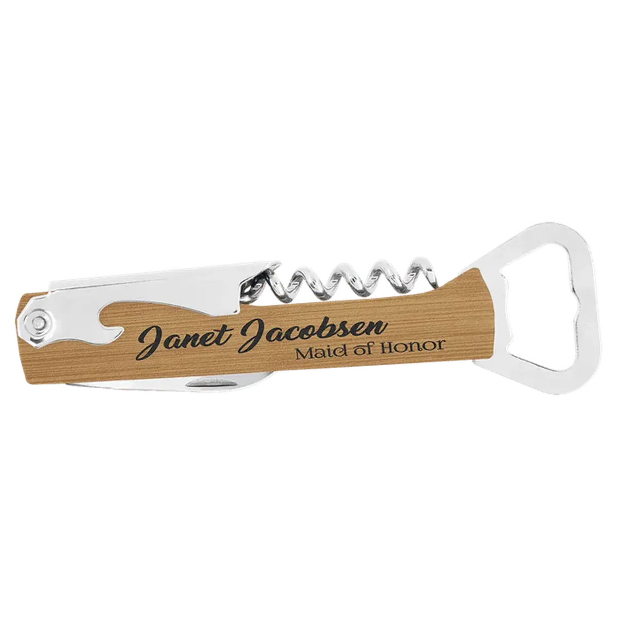 Personalized Corkscrew Wine Bottle Opener - Leatherette or Wood Leatherette / Bamboo / 5.75"