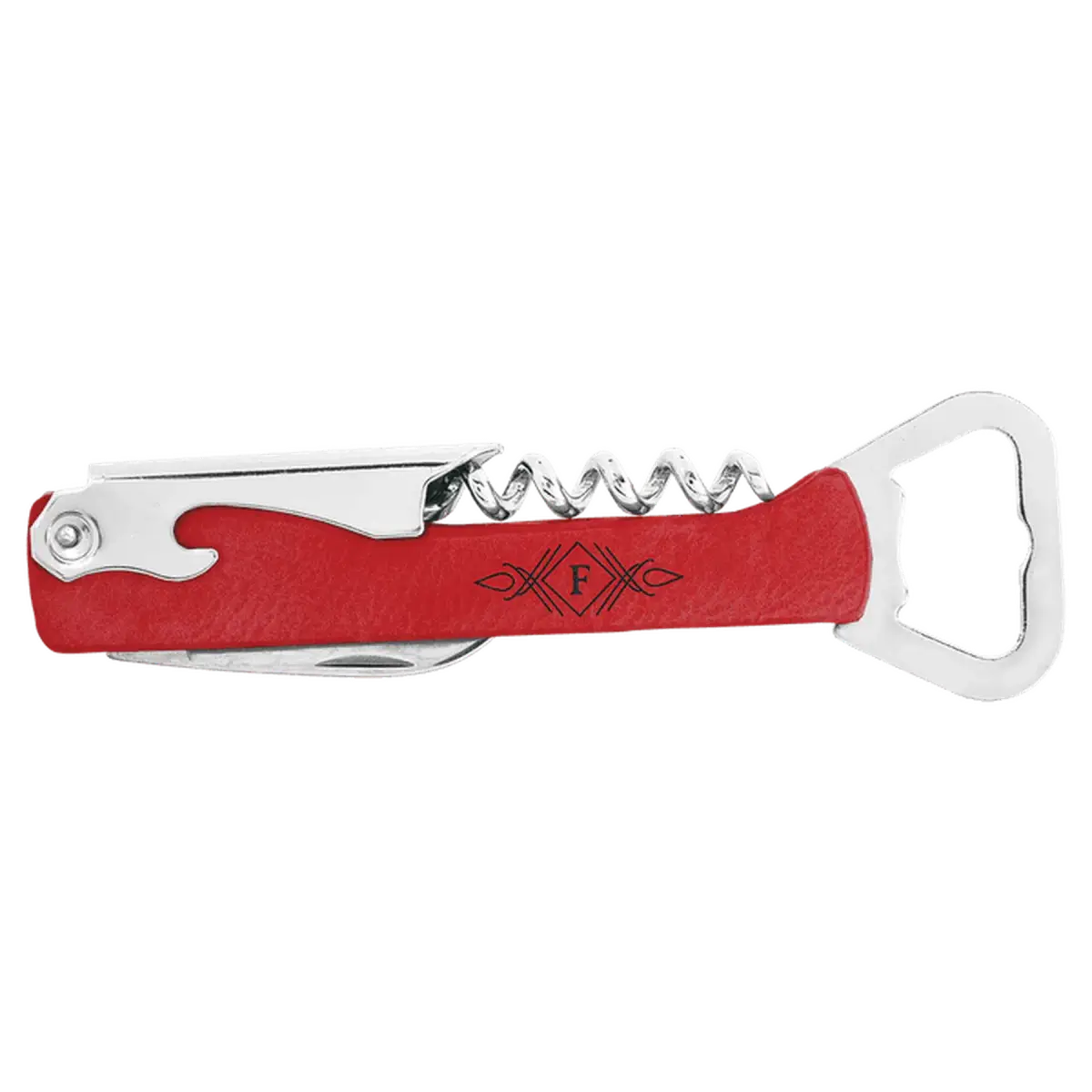 Personalized Corkscrew Wine Bottle Opener - Leatherette or Wood Leatherette / Red / 5.75"