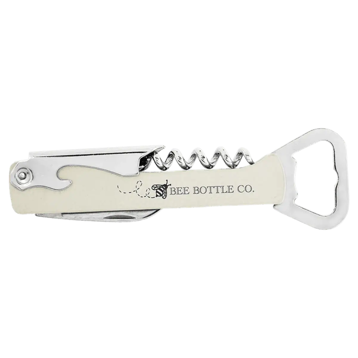 Personalized Corkscrew Wine Bottle Opener - Leatherette or Wood Leatherette / Light Brown / 5.75"