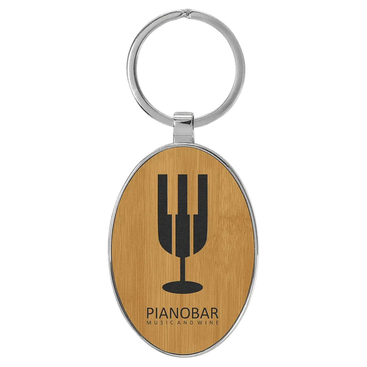 Personalized Leatherette Keychains - With Football & Basketball Styles Oval - Metal Frame / Bamboo / Leatherette