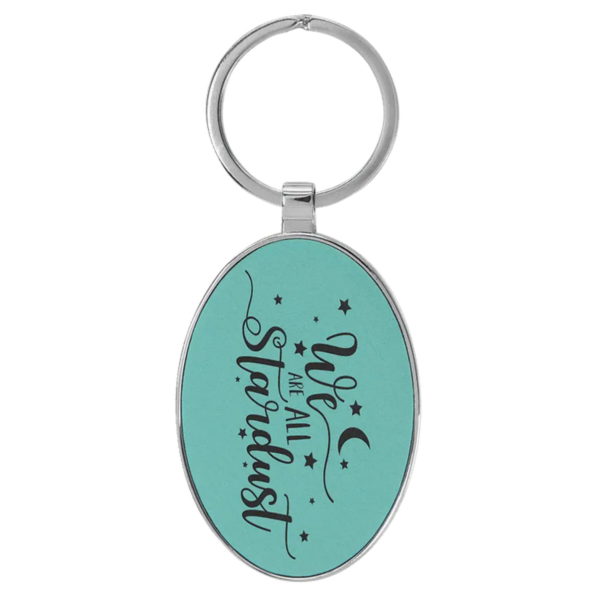 Personalized Leatherette Keychains - With Football & Basketball Styles Oval - Metal Frame / Teal / Leatherette