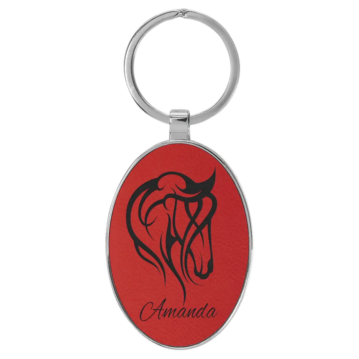 Personalized Leatherette Keychains - With Football & Basketball Styles Oval - Metal Frame / Red / Leatherette