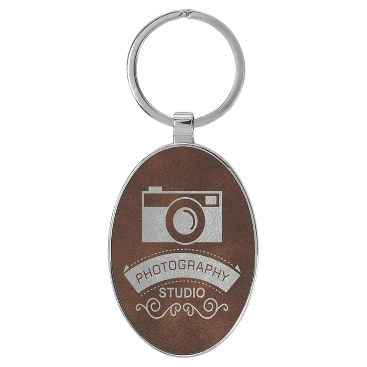 Personalized Leatherette Keychains - With Football & Basketball Styles Oval - Metal Frame / Rustic/Silver / Leatherette
