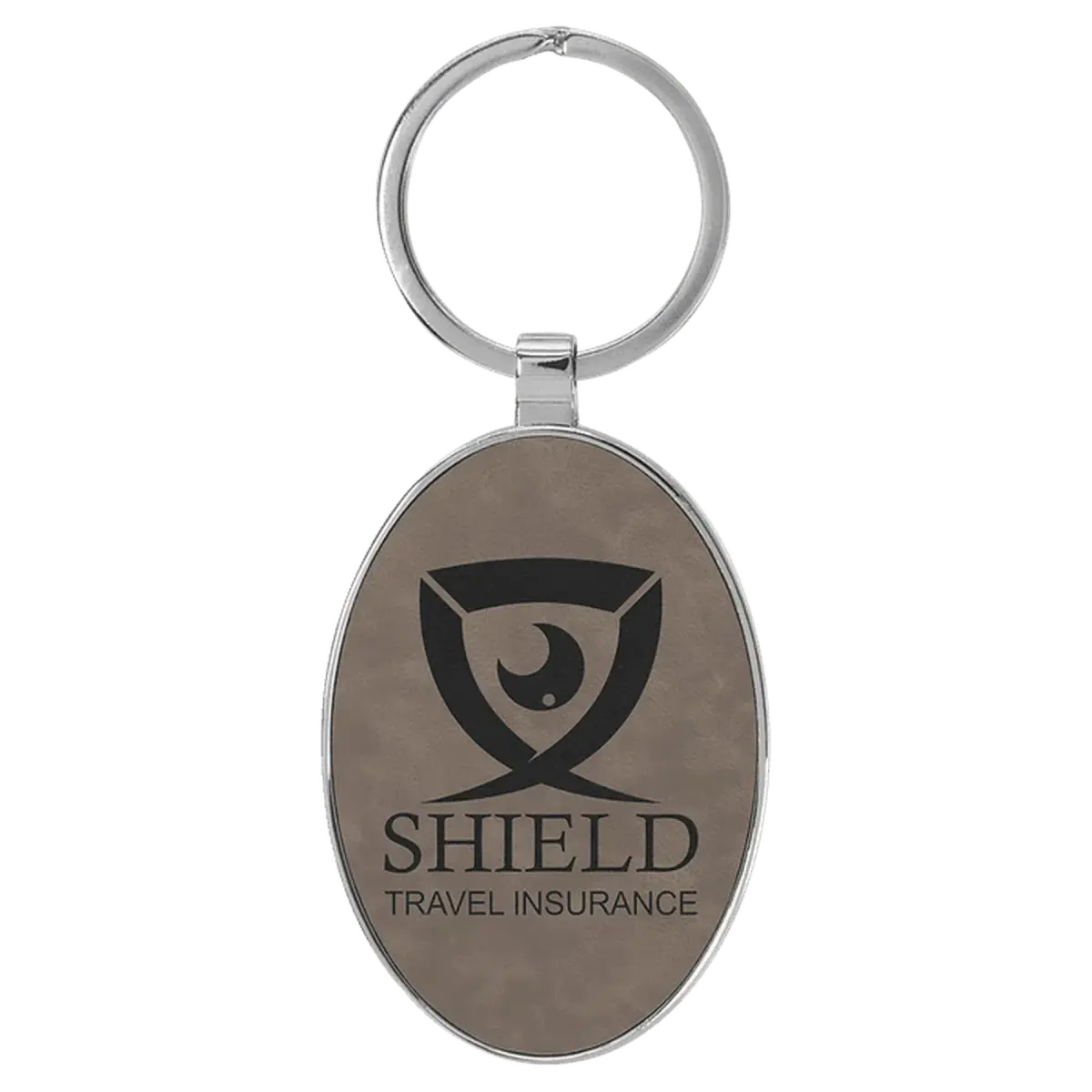 Personalized Leatherette Keychains - With Football & Basketball Styles Oval - Metal Frame / Gray / Leatherette