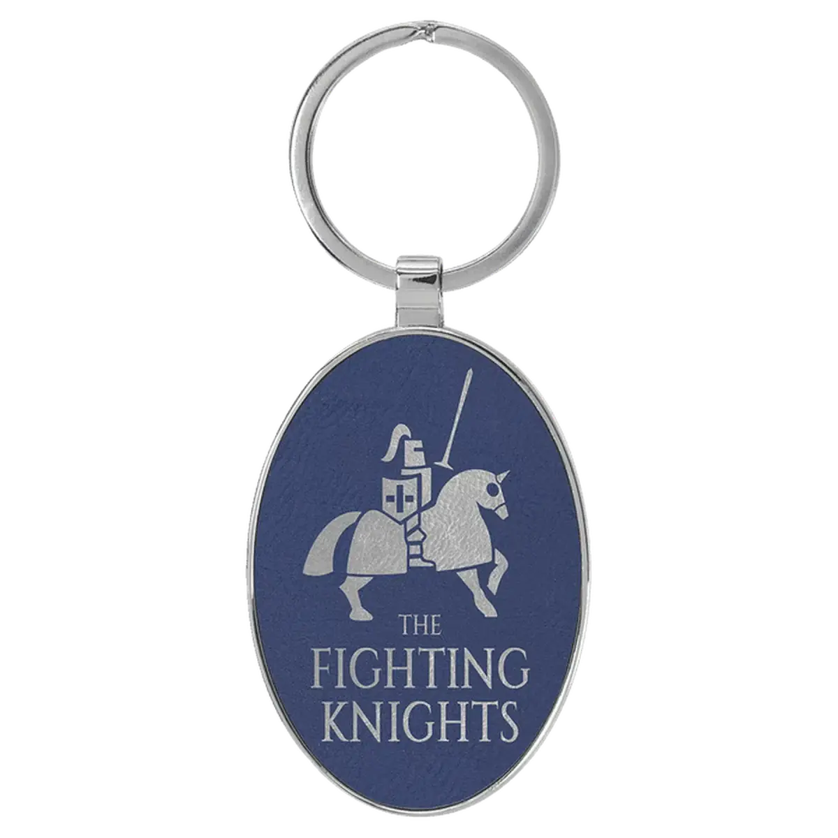 Personalized Leatherette Keychains - With Football & Basketball Styles Oval - Metal Frame / Blue/Silver / Leatherette