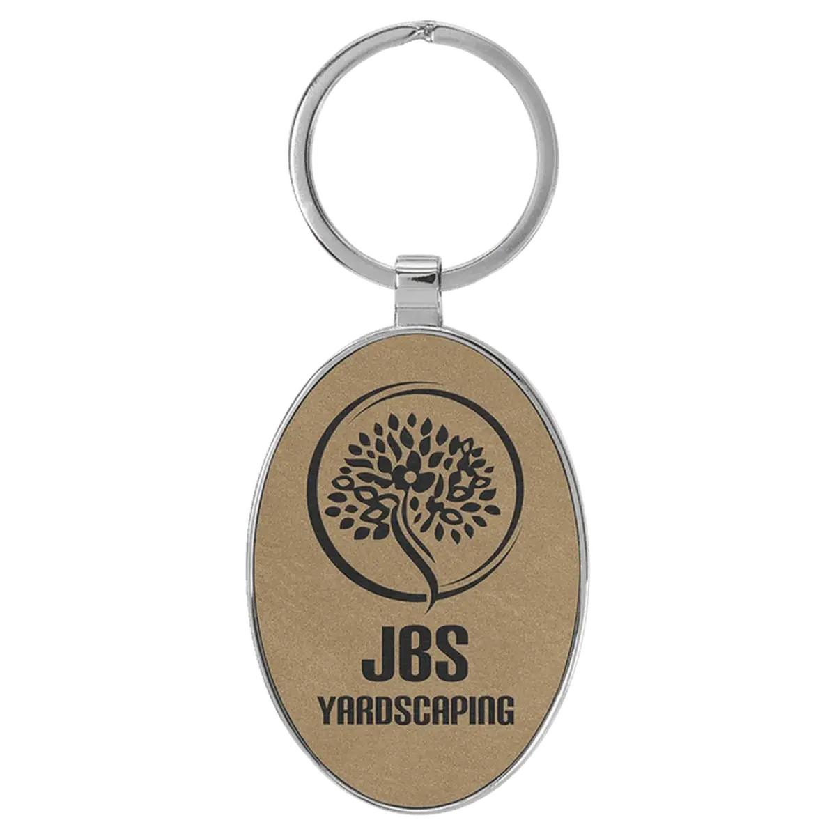 Personalized Leatherette Keychains - With Football & Basketball Styles Oval - Metal Frame / Light Brown / Leatherette
