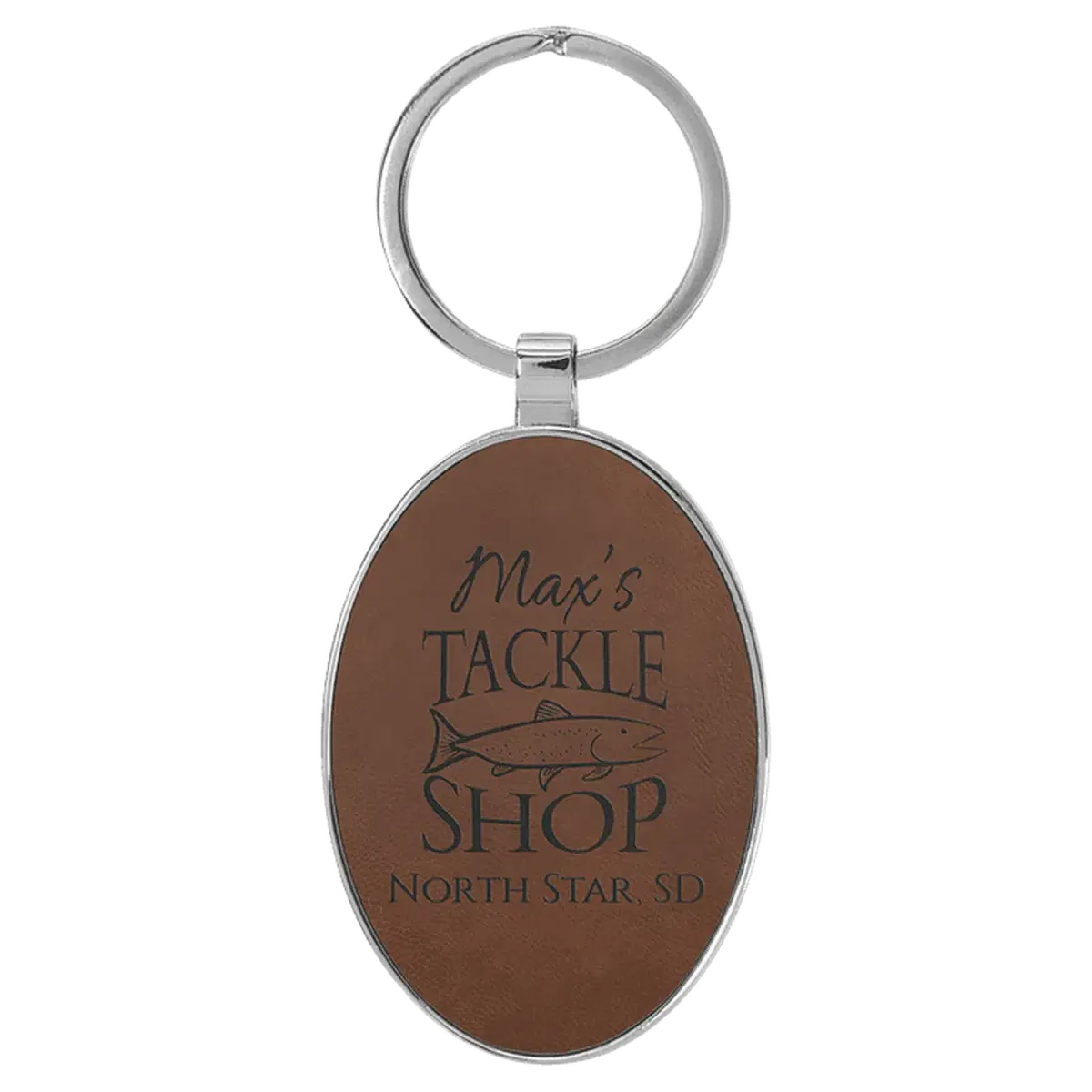 Personalized Leatherette Keychains - With Football & Basketball Styles Oval - Metal Frame / Dark Brown / Leatherette