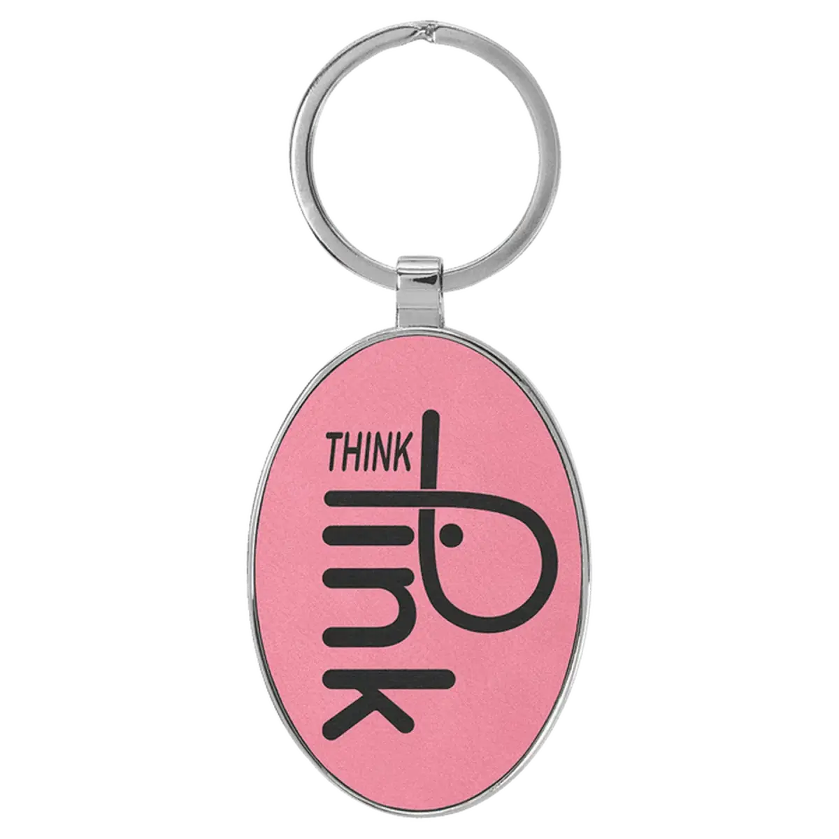 Personalized Leatherette Keychains - With Football & Basketball Styles Oval - Metal Frame / Pink / Leatherette
