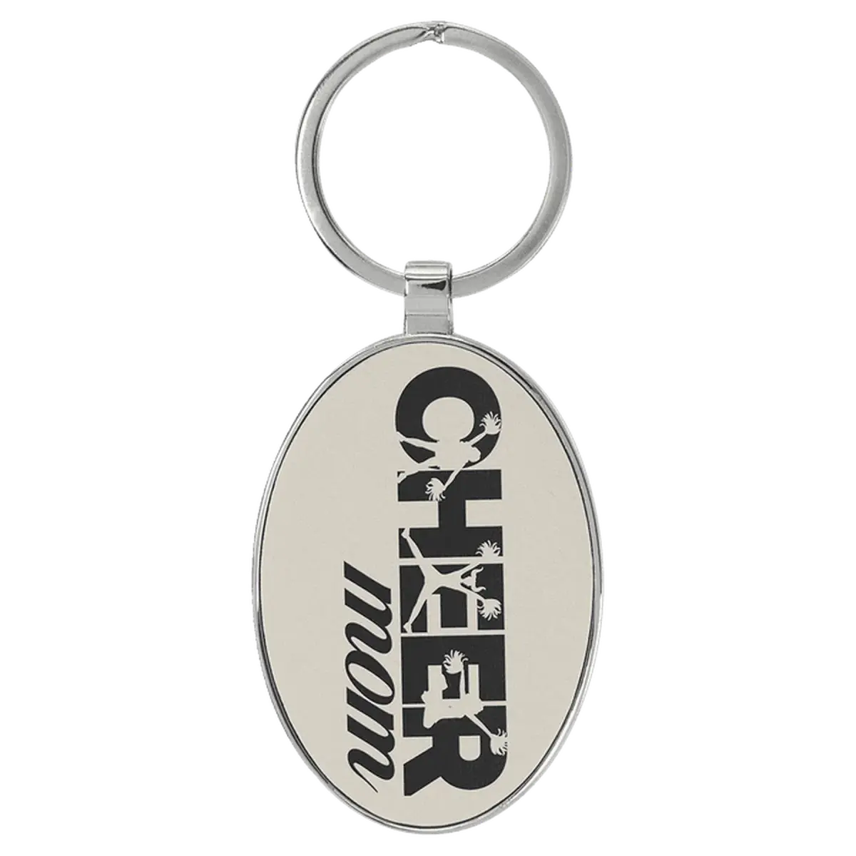 Personalized Leatherette Keychains - With Football & Basketball Styles Oval - Metal Frame / White / Leatherette