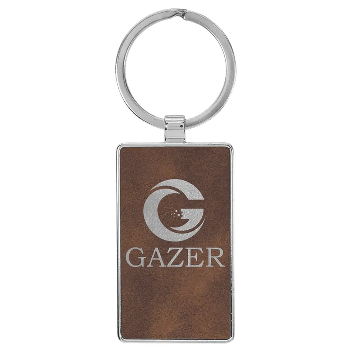 Personalized Leatherette and Cork Keychains - Oval, Rectangle, Round Rustic/Silver / Rectangle - Metal Frame / Leatherette