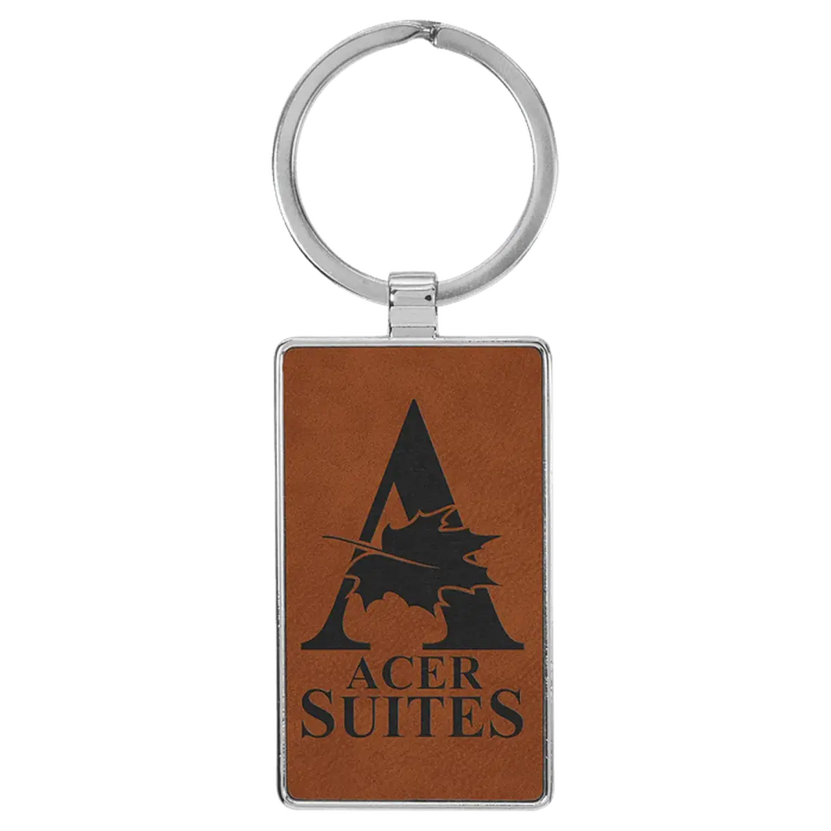 Personalized Leatherette and Cork Keychains - Oval, Rectangle, Round Rawhide / Rectangle - Metal Frame / Leatherette