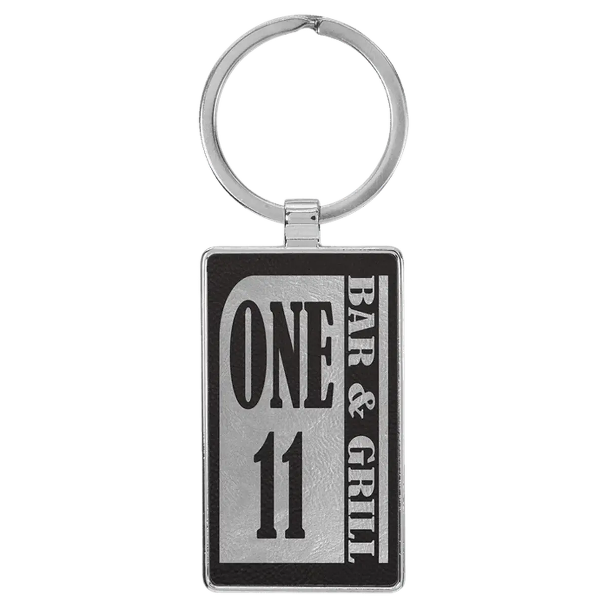 Personalized Leatherette and Cork Keychains - Oval, Rectangle, Round Black/Silver / Rectangle - Metal Frame / Leatherette