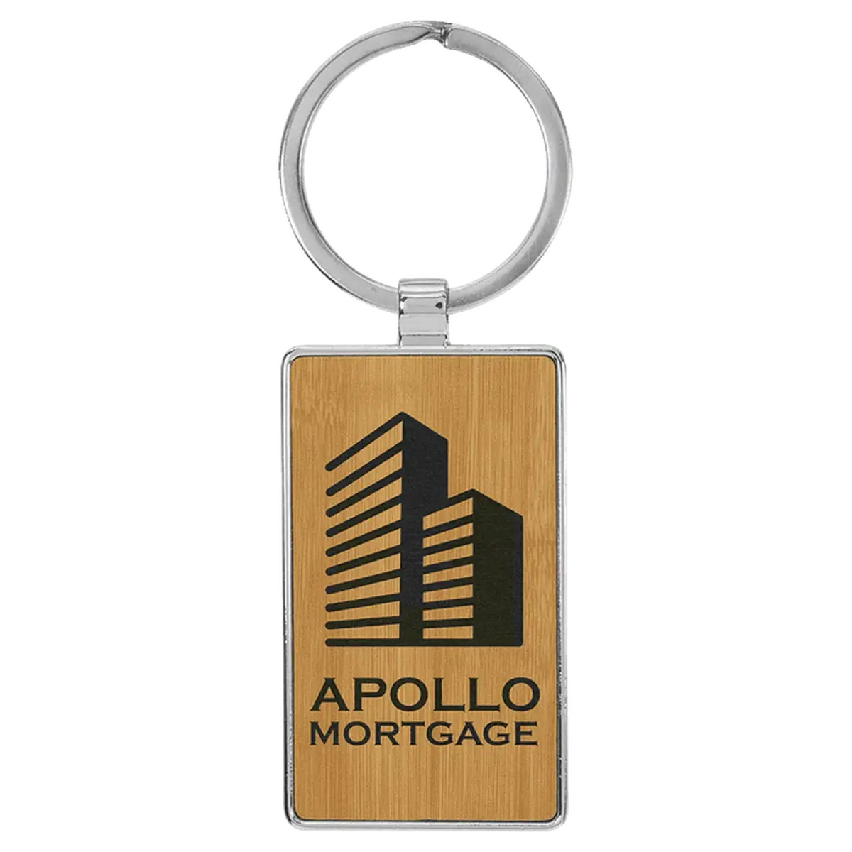 Personalized Leatherette and Cork Keychains - Oval, Rectangle, Round Bamboo / Rectangle - Metal Frame / Leatherette