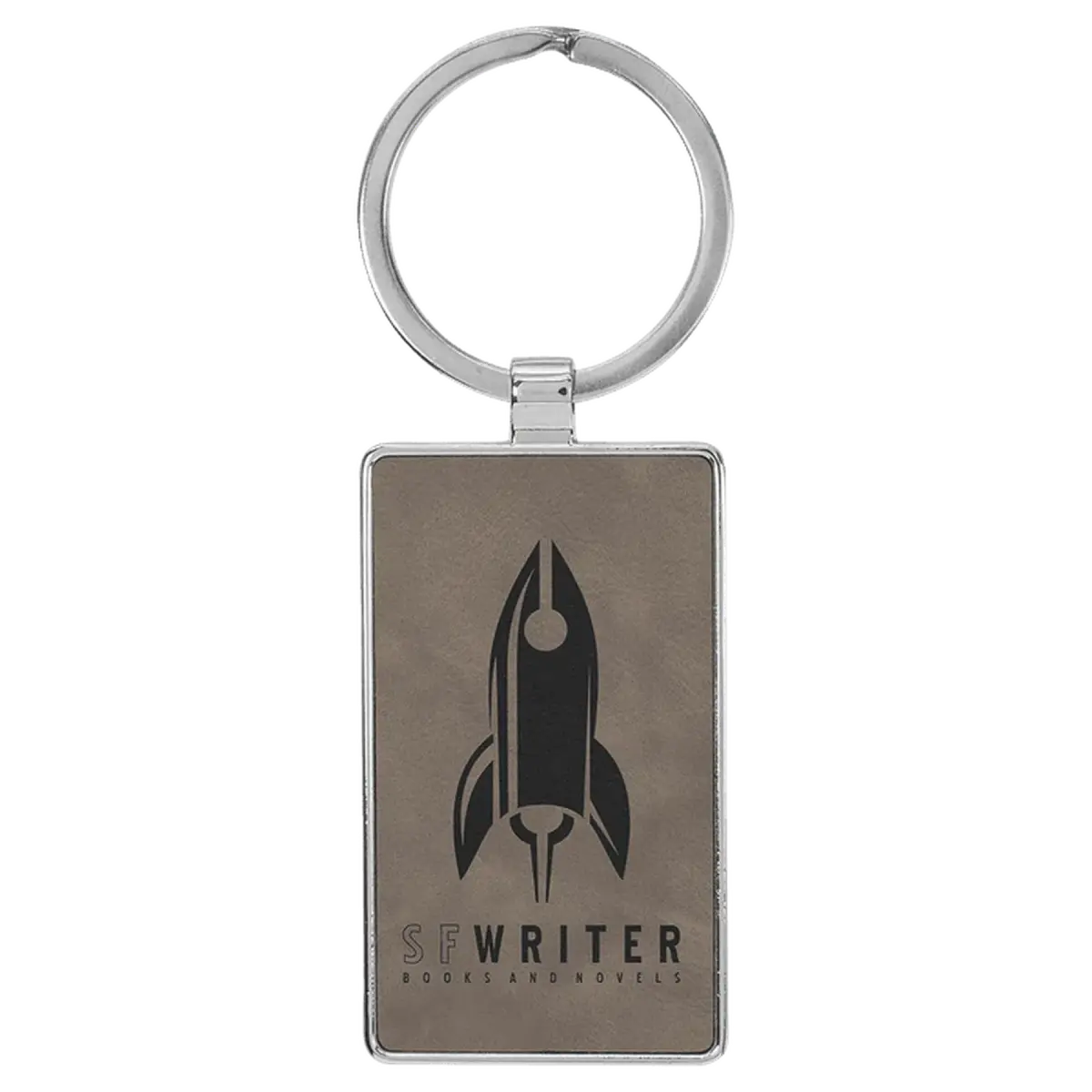 Personalized Leatherette and Cork Keychains - Oval, Rectangle, Round Gray / Rectangle - Metal Frame / Leatherette
