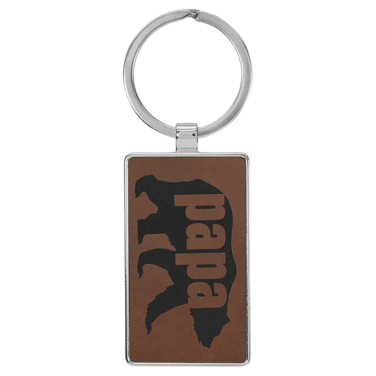 Personalized Leatherette and Cork Keychains - Oval, Rectangle, Round Dark Brown / Rectangle - Metal Frame / Leatherette