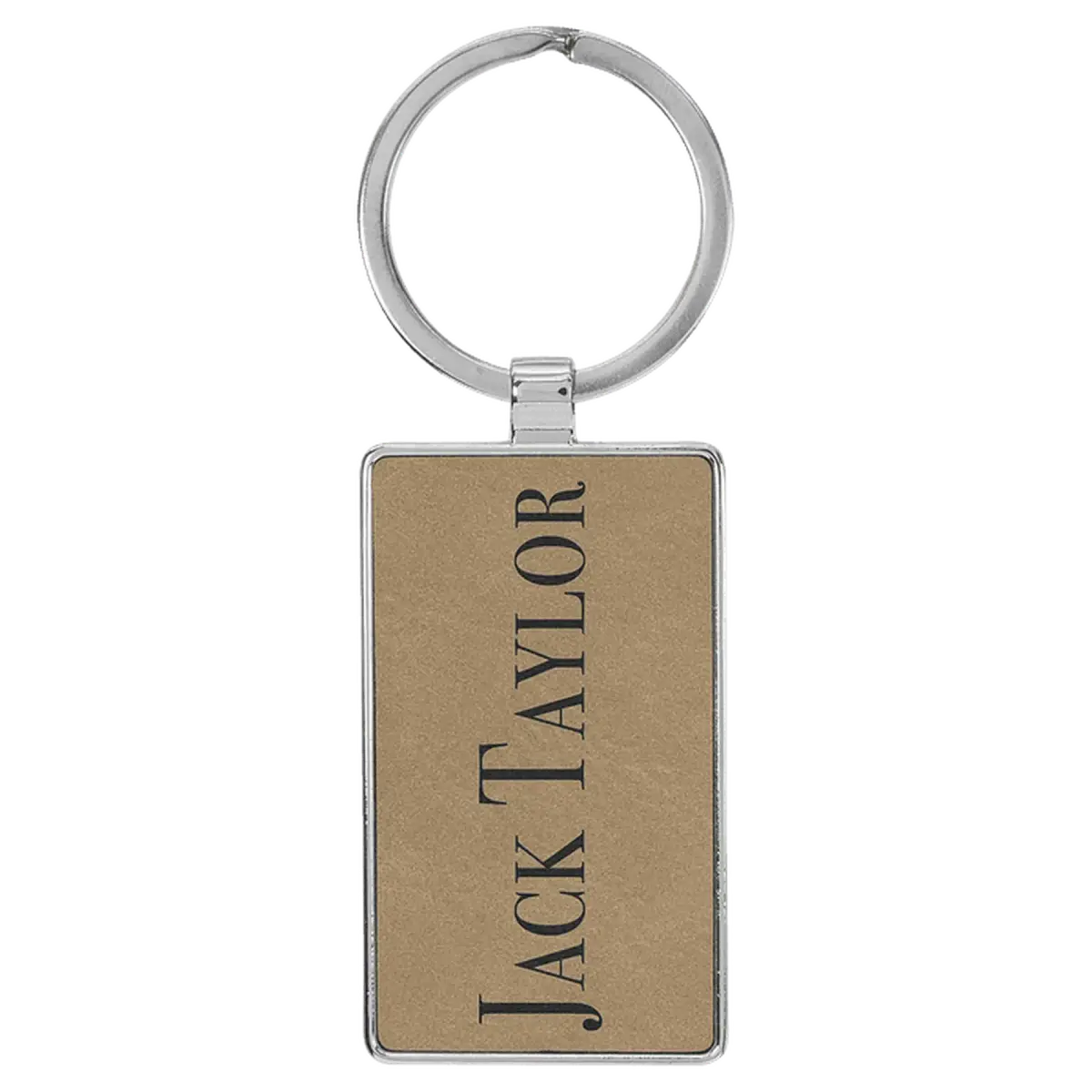 Personalized Leatherette and Cork Keychains - Oval, Rectangle, Round Light Brown / Rectangle - Metal Frame / Leatherette