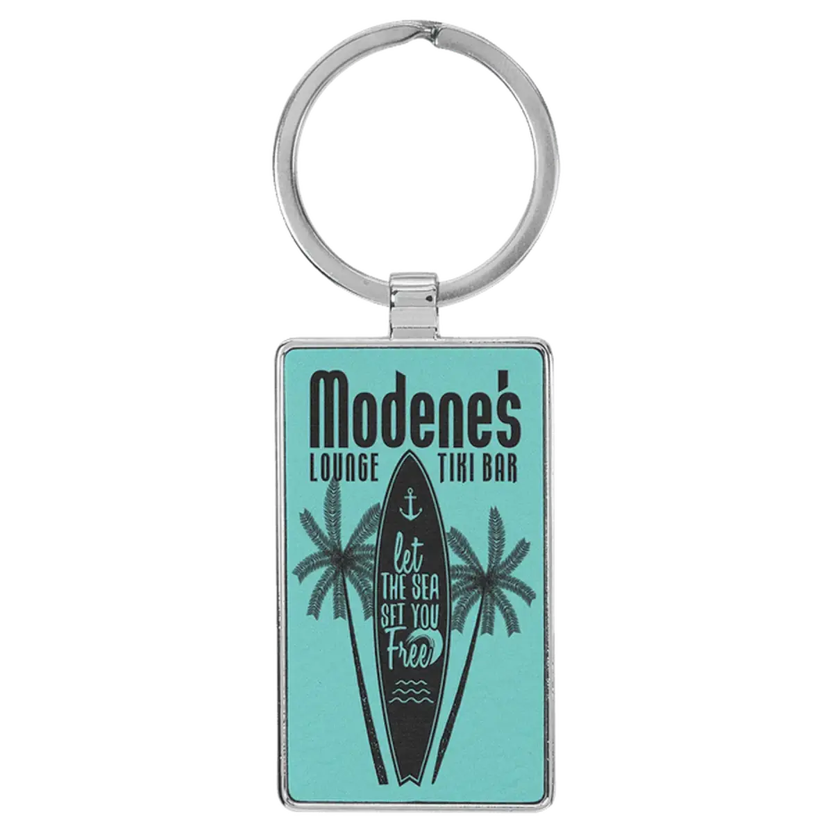 Personalized Leatherette and Cork Keychains - Oval, Rectangle, Round Teal / Rectangle - Metal Frame / Leatherette