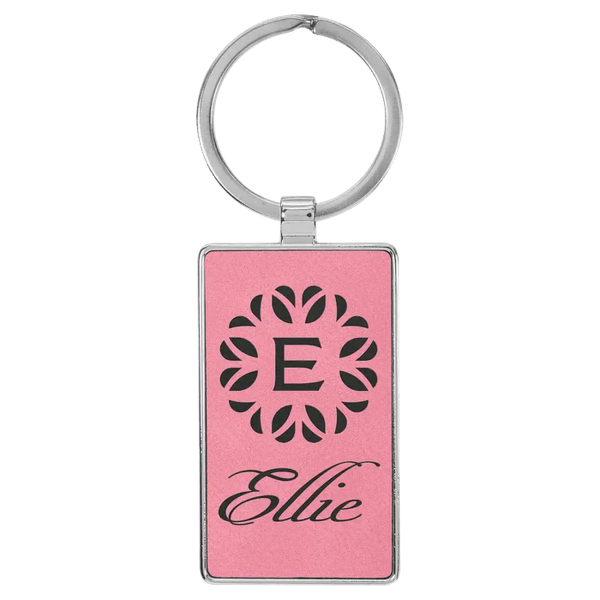 Personalized Leatherette and Cork Keychains - Oval, Rectangle, Round Pink / Rectangle - Metal Frame / Leatherette
