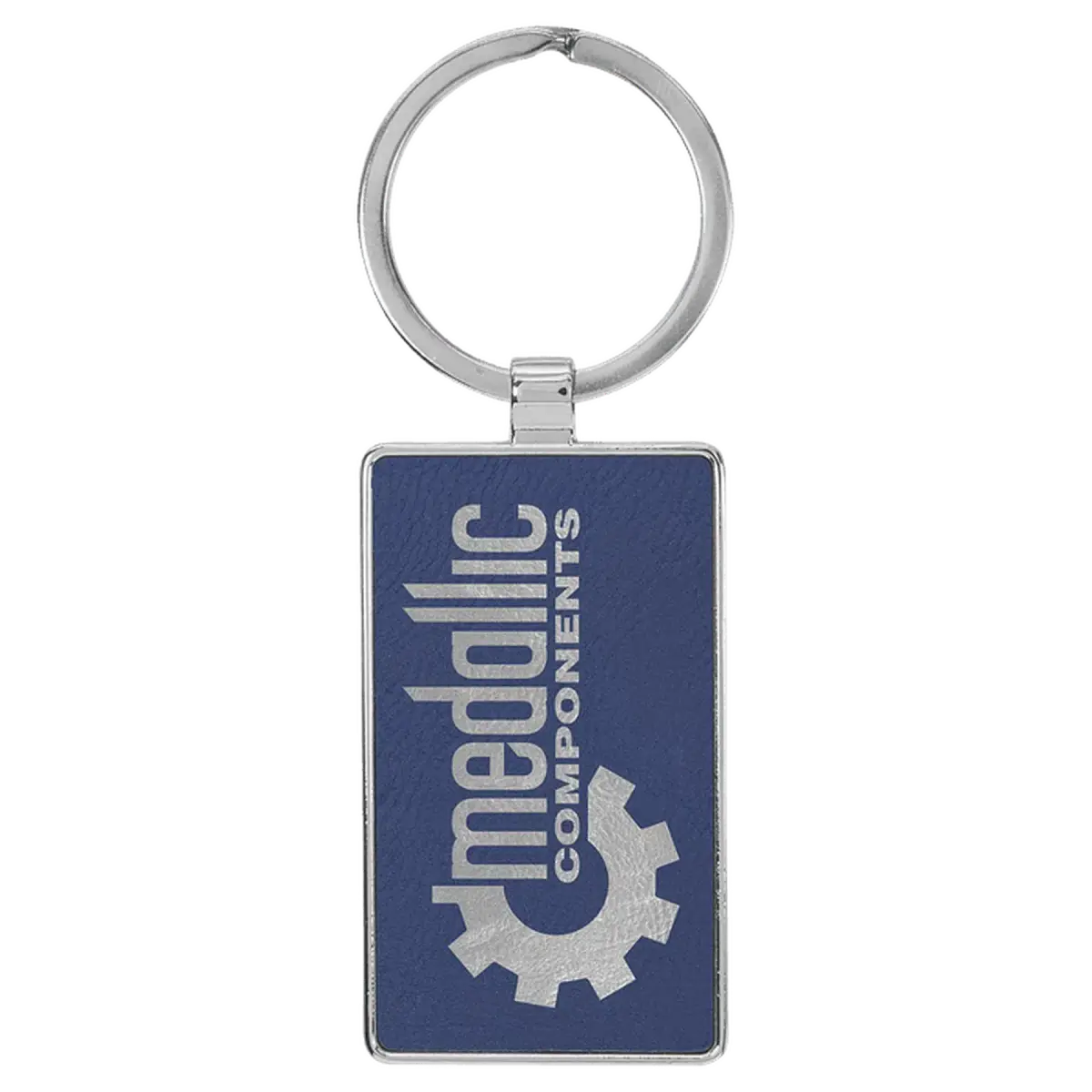 Personalized Leatherette and Cork Keychains - Oval, Rectangle, Round Blue/Silver / Rectangle - Metal Frame / Leatherette
