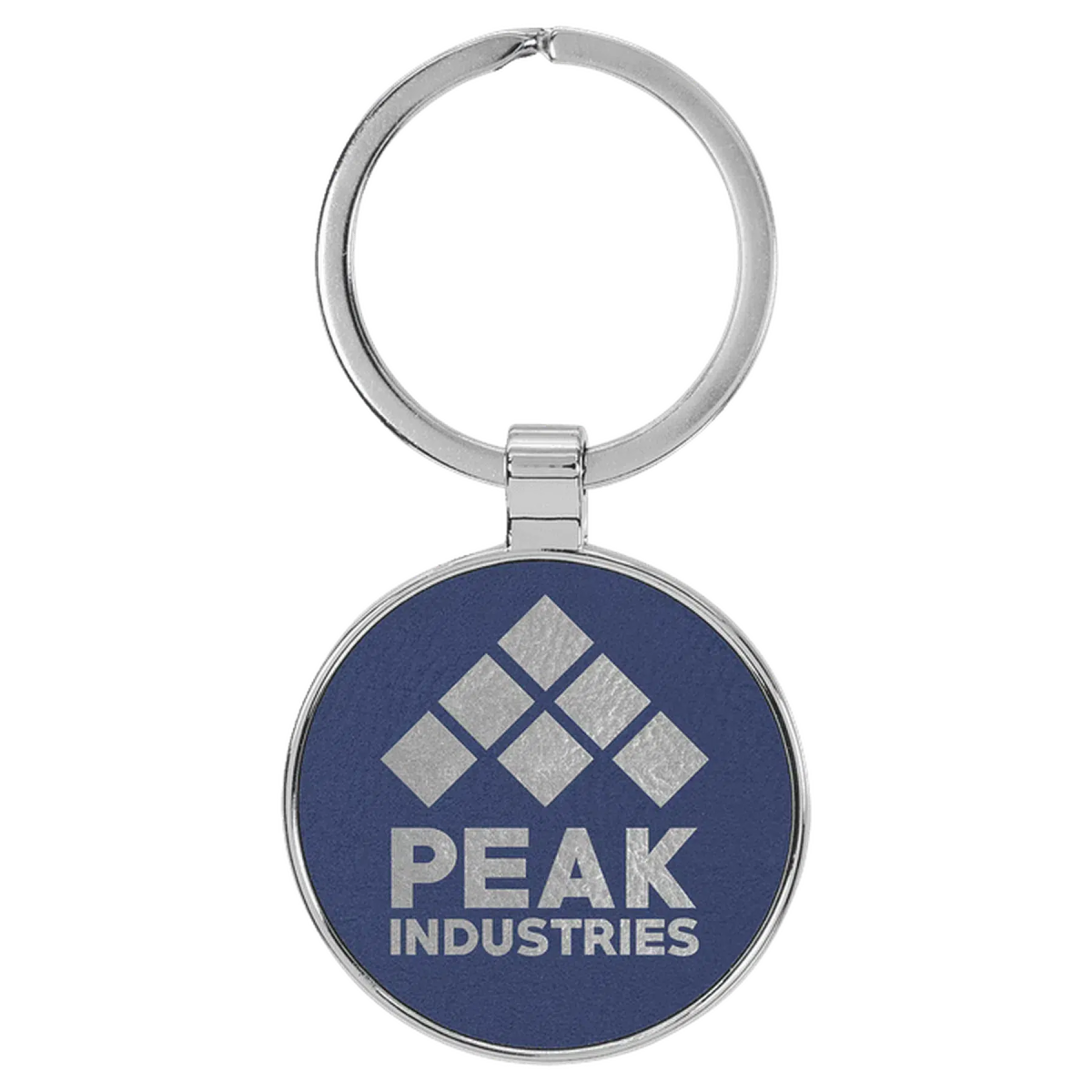 Leatherette/Metal Round Keychain (Various Colors) Blue/Silver