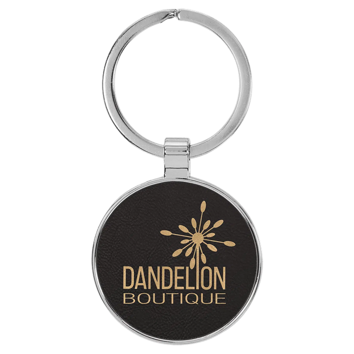 Leatherette/Metal Round Keychain (Various Colors) Black/Gold