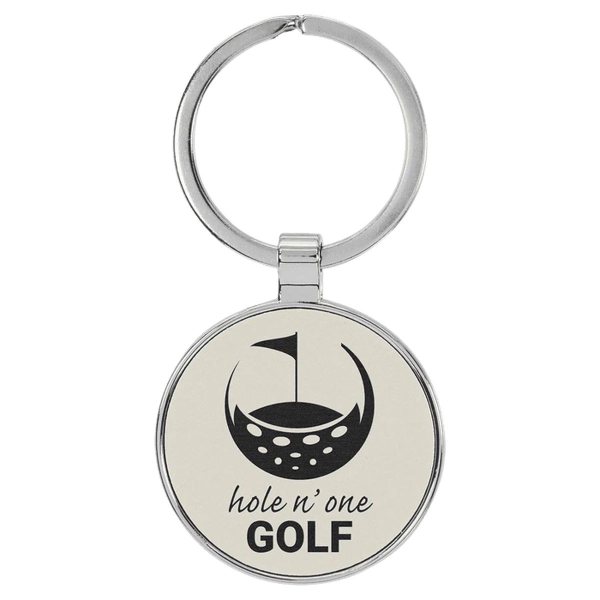 Leatherette/Metal Round Keychain (Various Colors) White