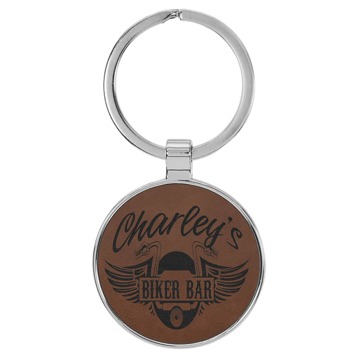 Leatherette/Metal Round Keychain (Various Colors) Dark Brown