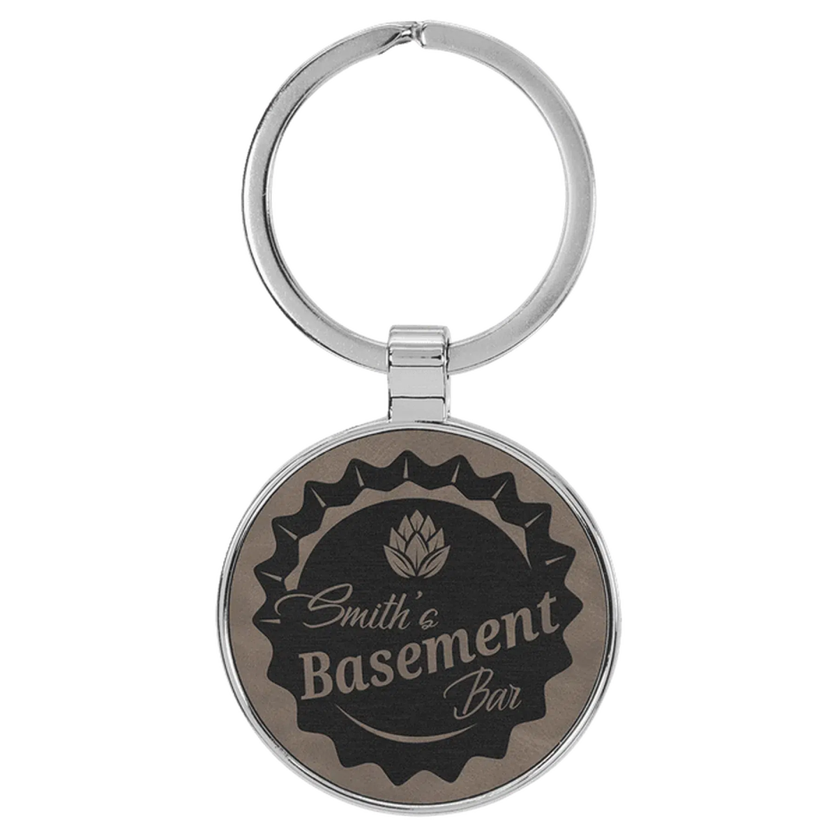 Leatherette/Metal Round Keychain (Various Colors) Gray