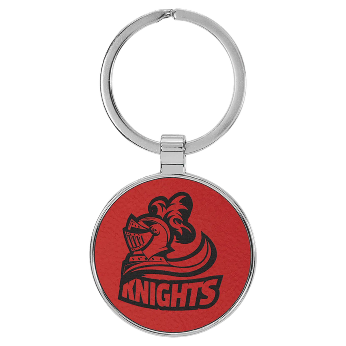 Leatherette/Metal Round Keychain (Various Colors) Red