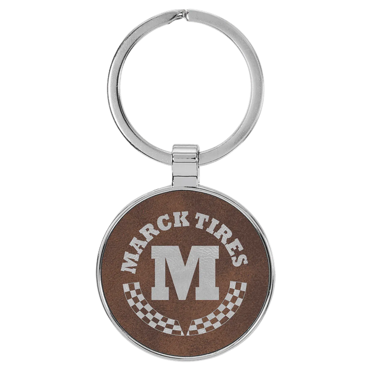 Leatherette/Metal Round Keychain (Various Colors) Rustic/Silver