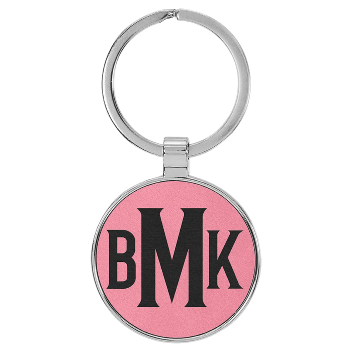 Leatherette/Metal Round Keychain (Various Colors) Pink