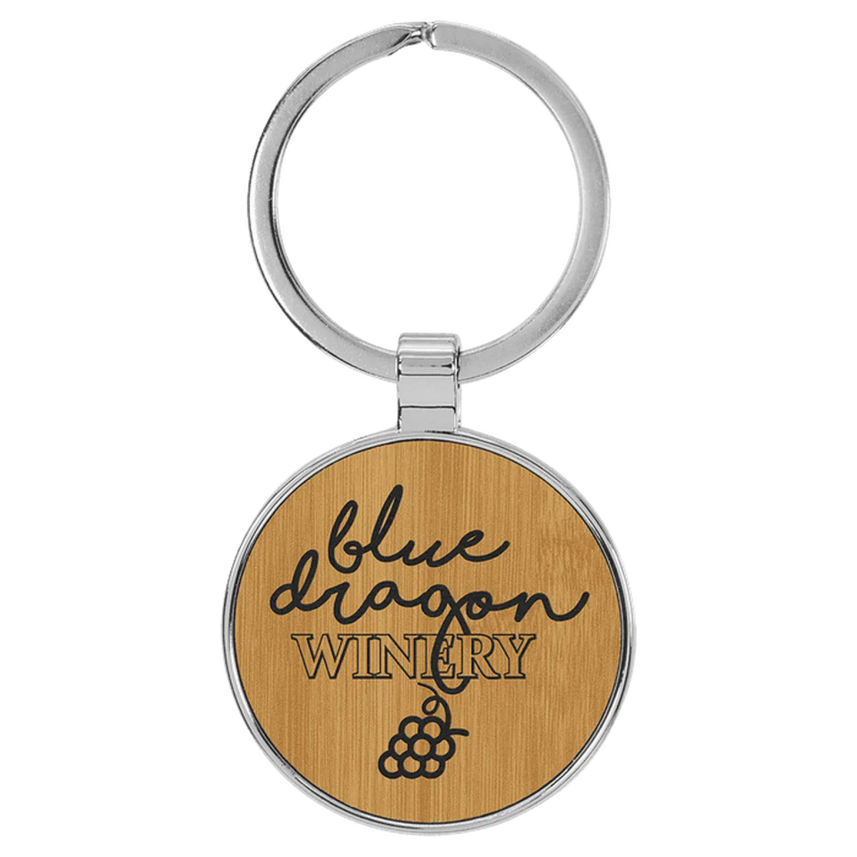 Leatherette/Metal Round Keychain (Various Colors) Bamboo