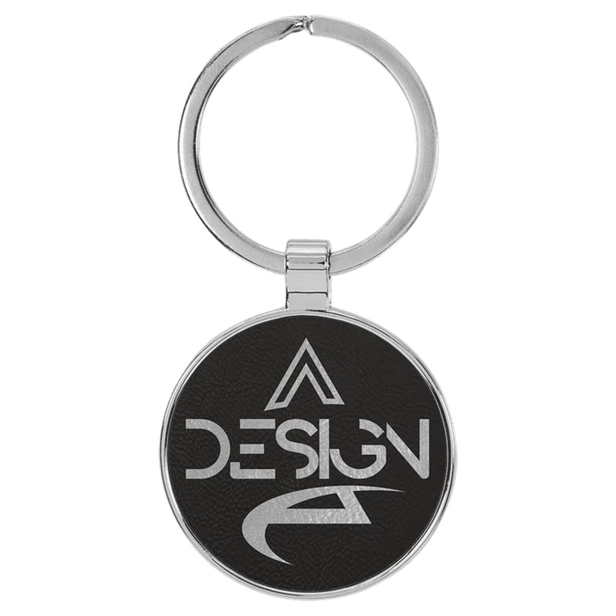 Leatherette/Metal Round Keychain (Various Colors) Black/Silver