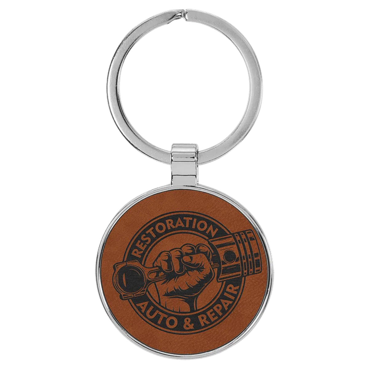 Leatherette/Metal Round Keychain (Various Colors) Rawhide