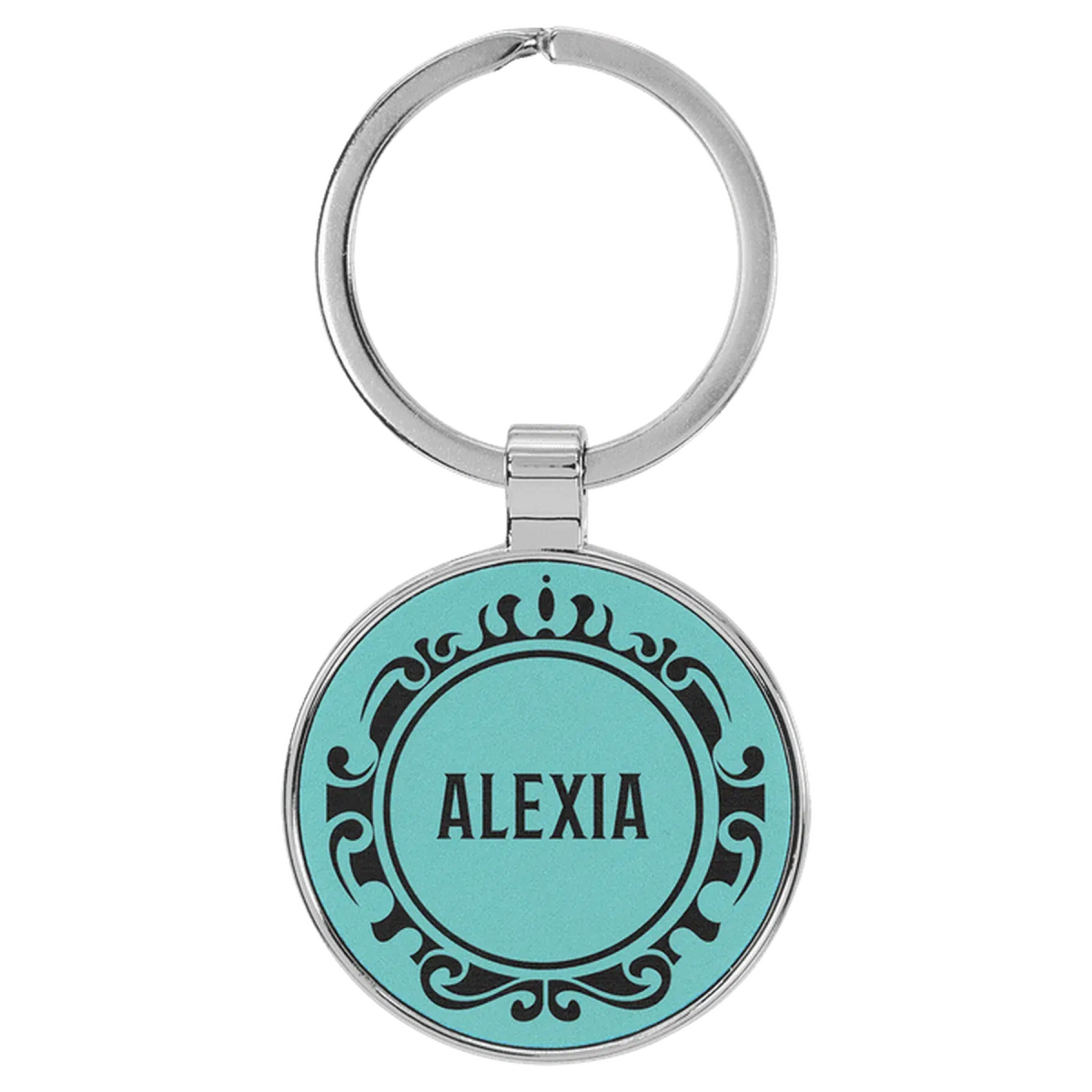 Leatherette/Metal Round Keychain (Various Colors) Teal