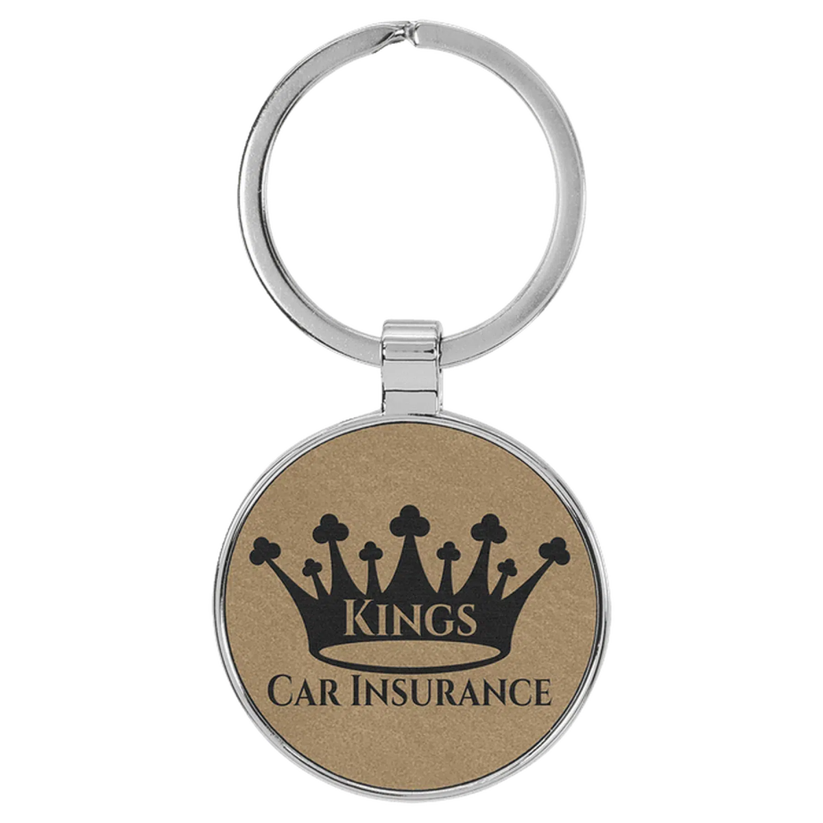 Leatherette/Metal Round Keychain (Various Colors) Light Brown
