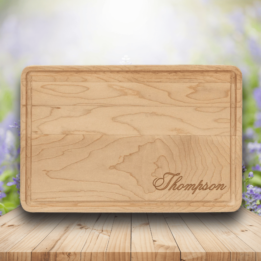 Personalized Maple Cutting Board with Drip Ring and Custom Engraving 9" x 6"