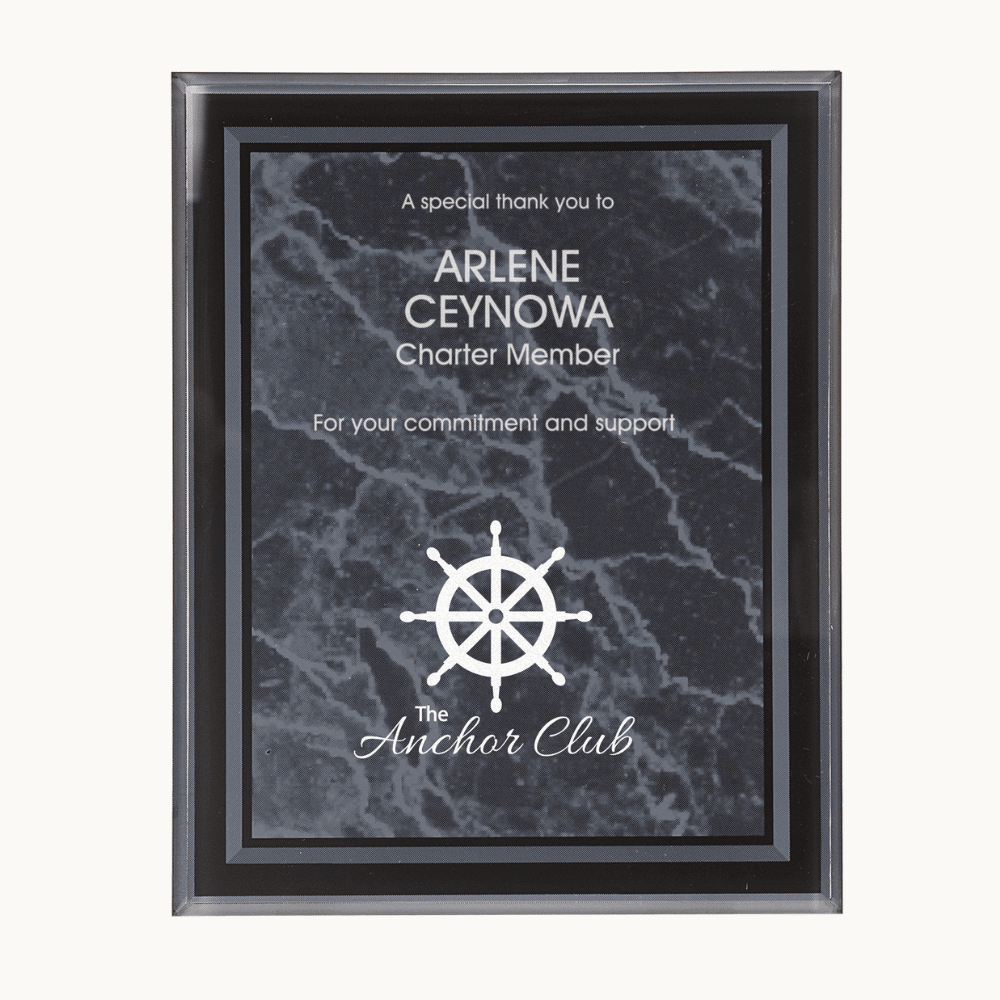Marble Acrylic Award Plaque with Clear Bordered Frame - Black Marble