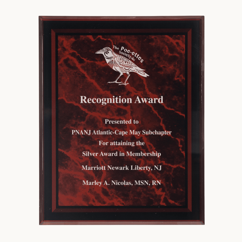 Marble Acrylic Award Plaque with Clear Bordered Frame - Red Marble