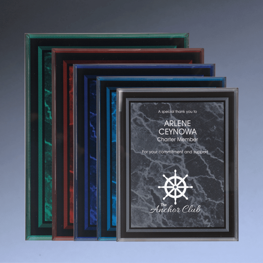 Marble Acrylic Award Plaque with Clear Bordered Frame - Black Marble