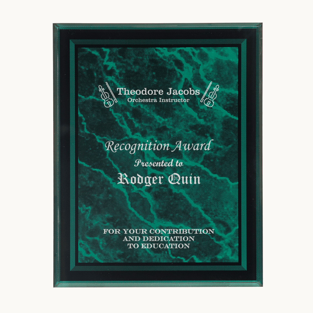 Marble Acrylic Award Plaque with Clear Bordered Frame - Green Marble