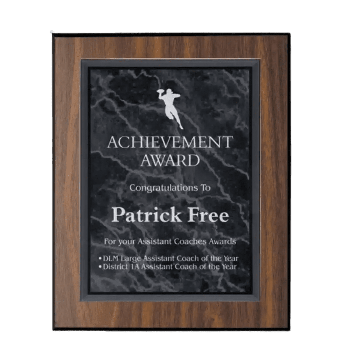 Black Marble Acrylic Plaque Plate Shown on Walnut Plaque Board (Board Sold Separate)