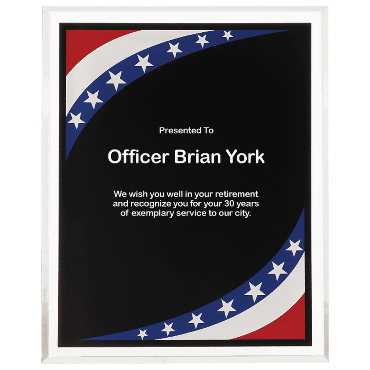 Acrylic Award Plaque – Marble, Stars & Stripes or Solid Black 7" x 9" / Stars & Stripes