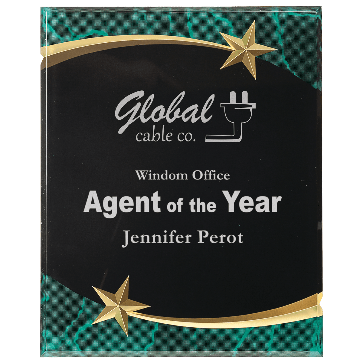 Shooting Star Acrylic Award Plaque – Marbleized & Custom Engraved Green / 7 x 9"