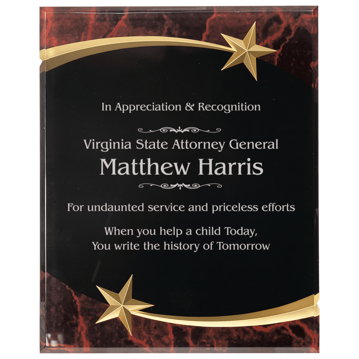 Shooting Star Acrylic Award Plaque – Marbleized & Custom Engraved Red / 7 x 9"