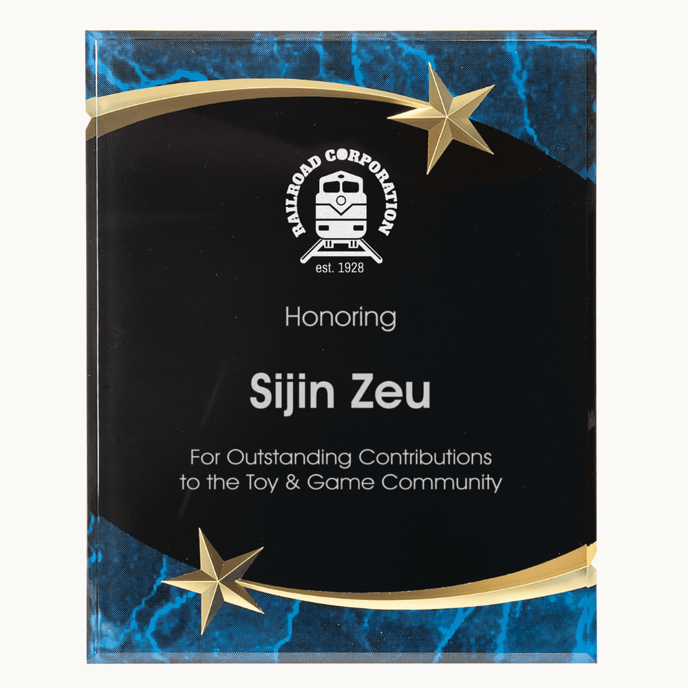 Marbleized Acrylic Award Plaques with Gold Shooting Stars - Blue