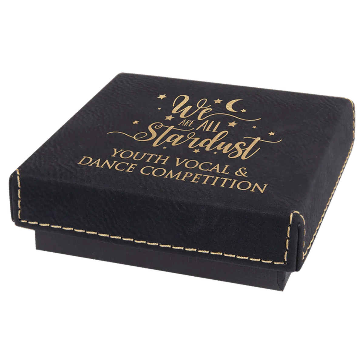 Personalized Medal Box - Custom Engraved Leatherette Keepsake Box 3 1/2" x 3 1/2" x 1" / Black/Gold