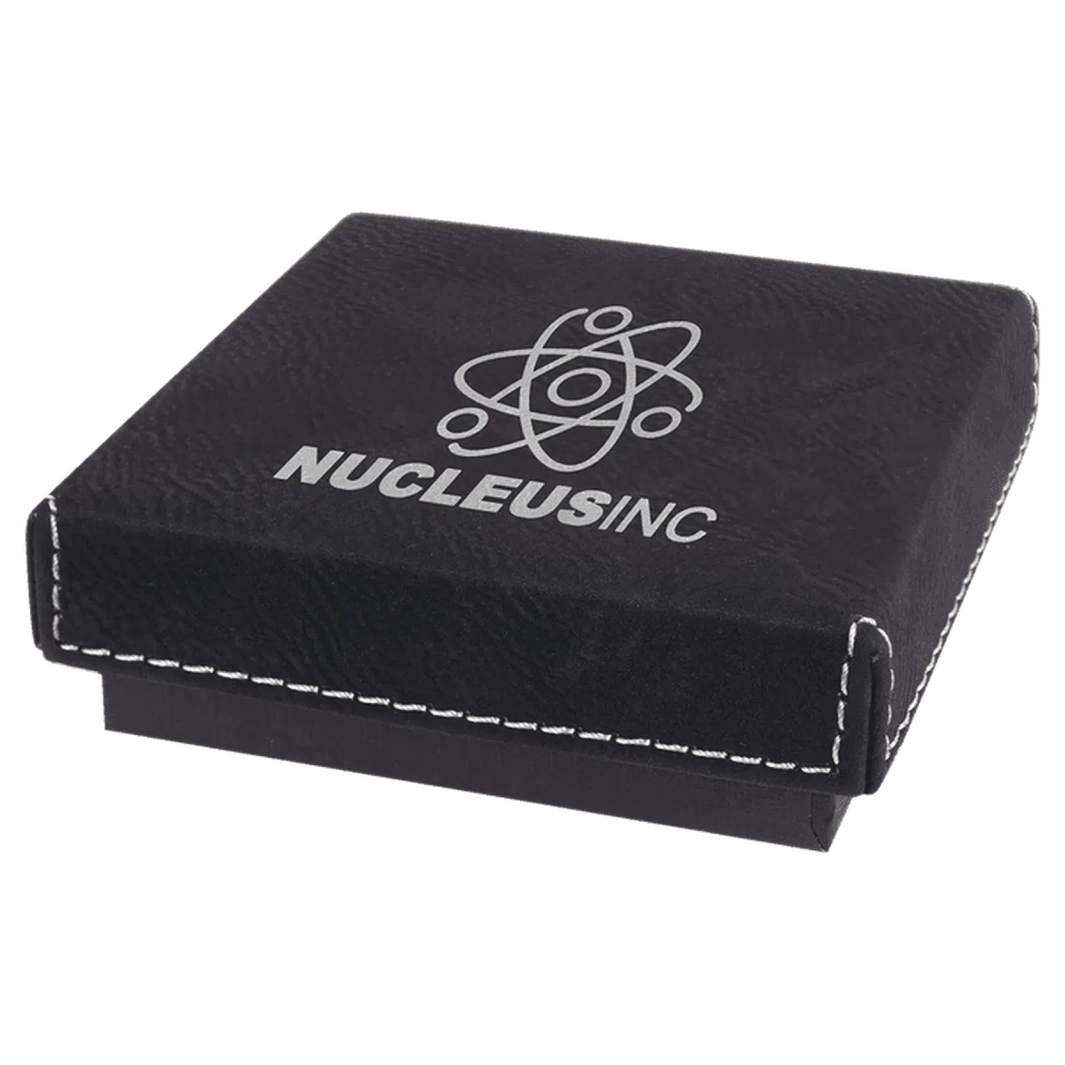 Personalized Medal Box - Custom Engraved Leatherette Keepsake Box 3 1/2" x 3 1/2" x 1" / Black/Silver