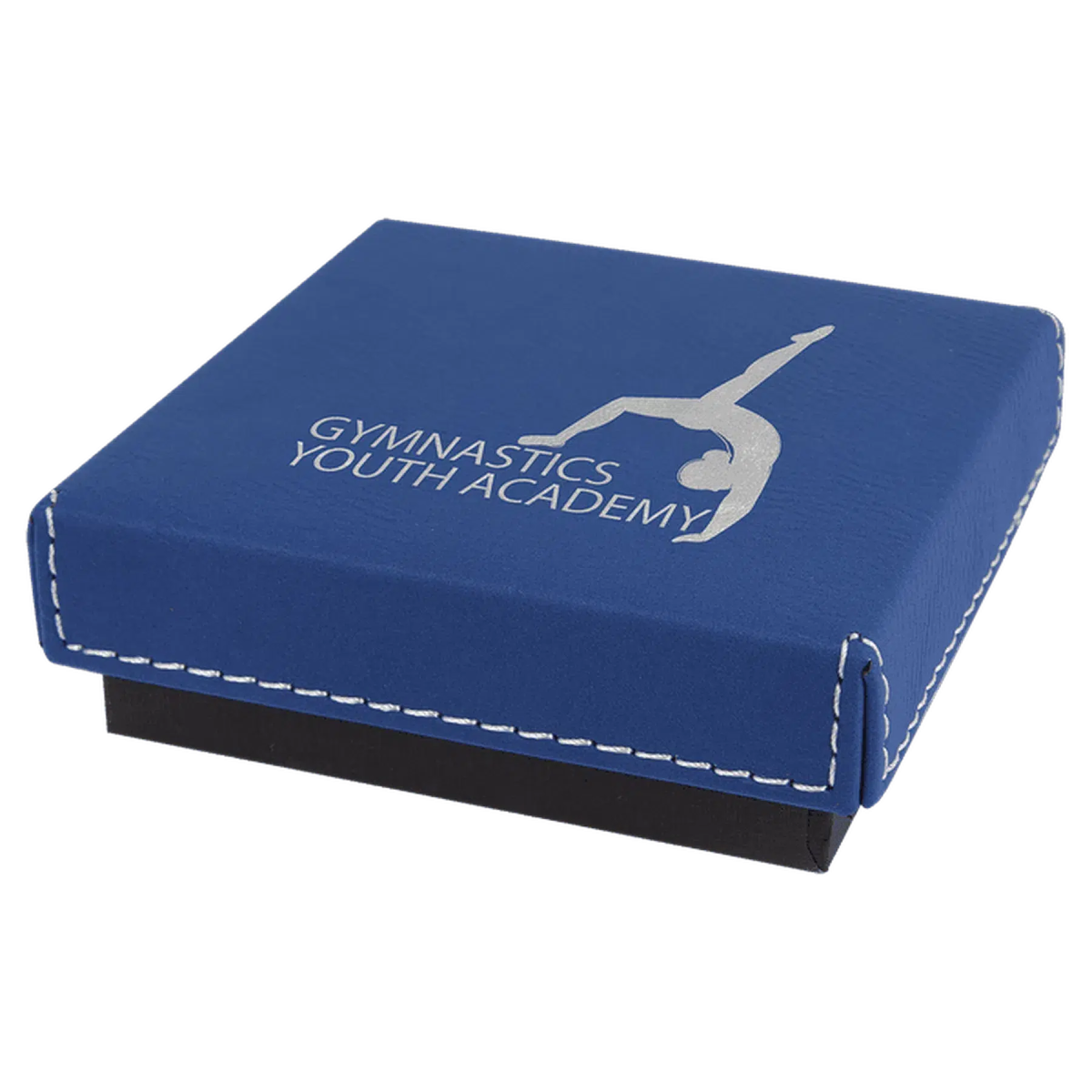 Personalized Medal Box - Custom Engraved Leatherette Keepsake Box 3 1/2" x 3 1/2" x 1" / Blue/Silver